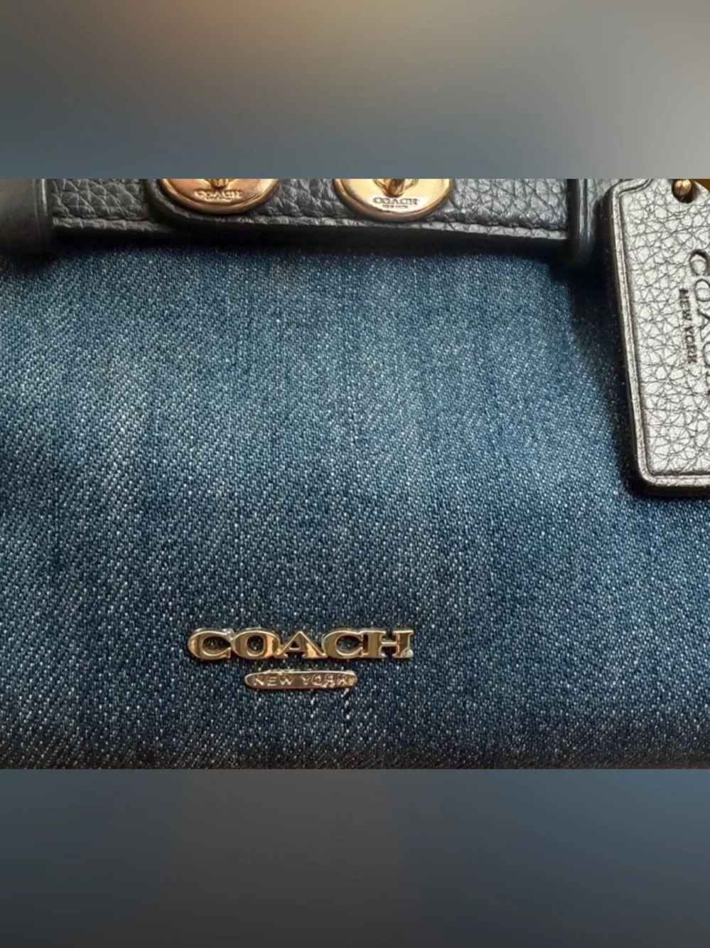 COACH Mini Swagger Denim and Black Pebble Leather Satchel w/Gold Tone Hardware - Picture 5 of 13